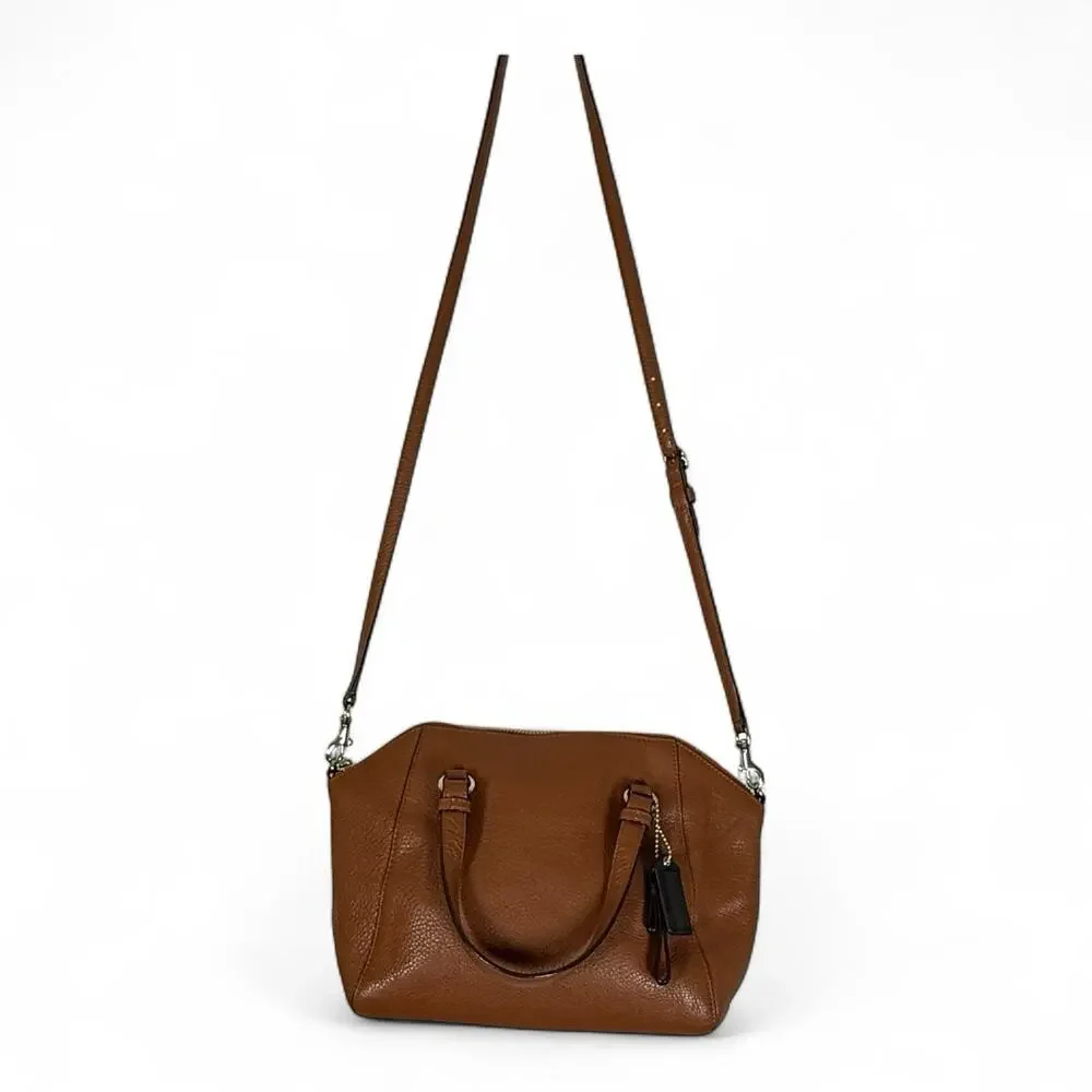 COACH Crossbody Shoulder Bag Brown Pebble Leather Black Hangtag